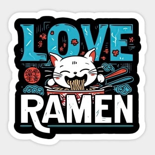 Kawaii Anime Cat Eating Ramen Noodles Sticker